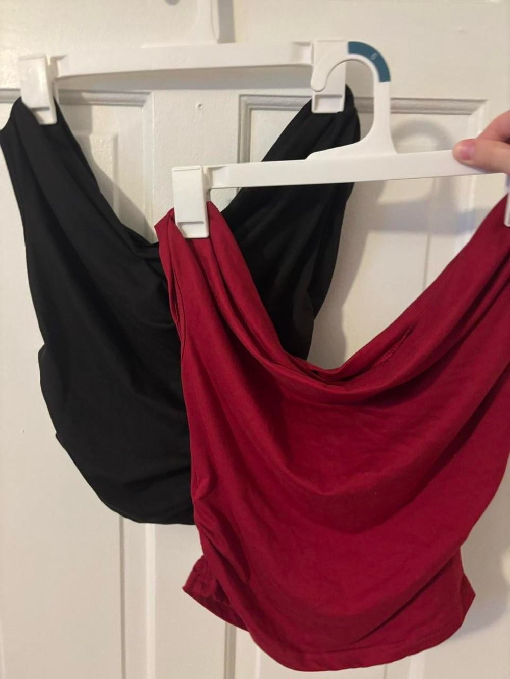 SHEIN One-Shoulder Draped Cowl Neck Top - Black & Burgundy
